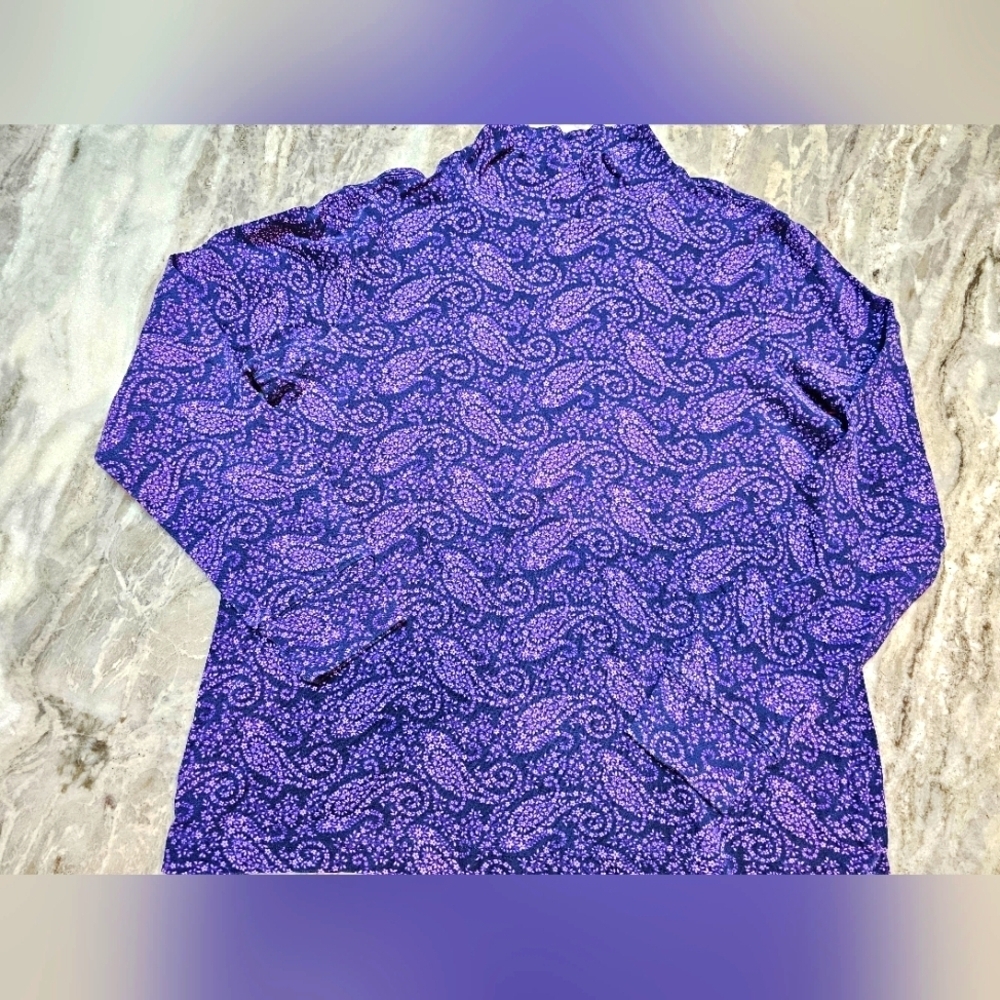 Lands’ End Relaxed Fit Paisley Print Cotton Top M – Purple Pink Long Sleeve